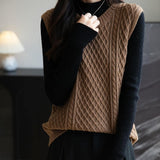 Merino Wool Blend Classic Crew Neck Cable Knit Vest