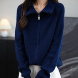 Merino Wool Blend Dragkedja Stickad Sweatshirt Cardigan