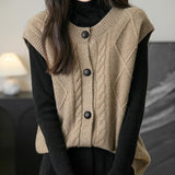 100% Merino Wool Crewneck Button Sweater Vest