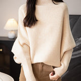 100% Merino Wool Mock Neck Oversized Batwing Sleeve Sweater