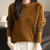 100% Merino Wool Vintage Crewneck Cable Knit Sweater