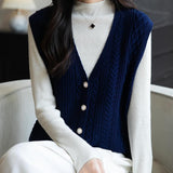 Merino Wool Blend Cable Knit Vest with Buttons