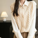 100% Merino Wool Crewneck Button Cable Knit Sweater Vest