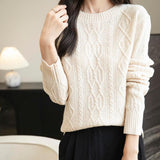 100% Merino Wool Vintage Crewneck Casual Cable Knit Sweater