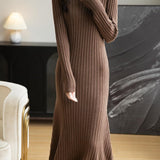Merino Wool Blend V-Neck Ribbed Bodycon Knit Dress