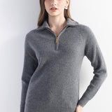 Mongolian Cashmere Soft Knit  Zip Neck Sweater