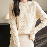 100% Merino Wool Vintage Crewneck Cable Knit Sweater
