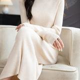 Merino Wool Blend Ribbed Mock Neck Sweater Dress