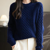 100% Merino Wool Vintage Crewneck Cable Knit Sweater