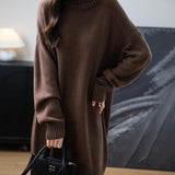 Merino Wool Blend Turtleneck Oversized Sweater Dress