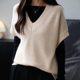 Merino Wool Casual V-Neck Knit Sweater Vest