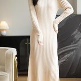 Merino Wool Blend V-Neck Ribbed Bodycon Knit Dress