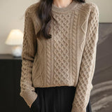 100% Merino Wool Vintage Crewneck Cable Knit Sweater