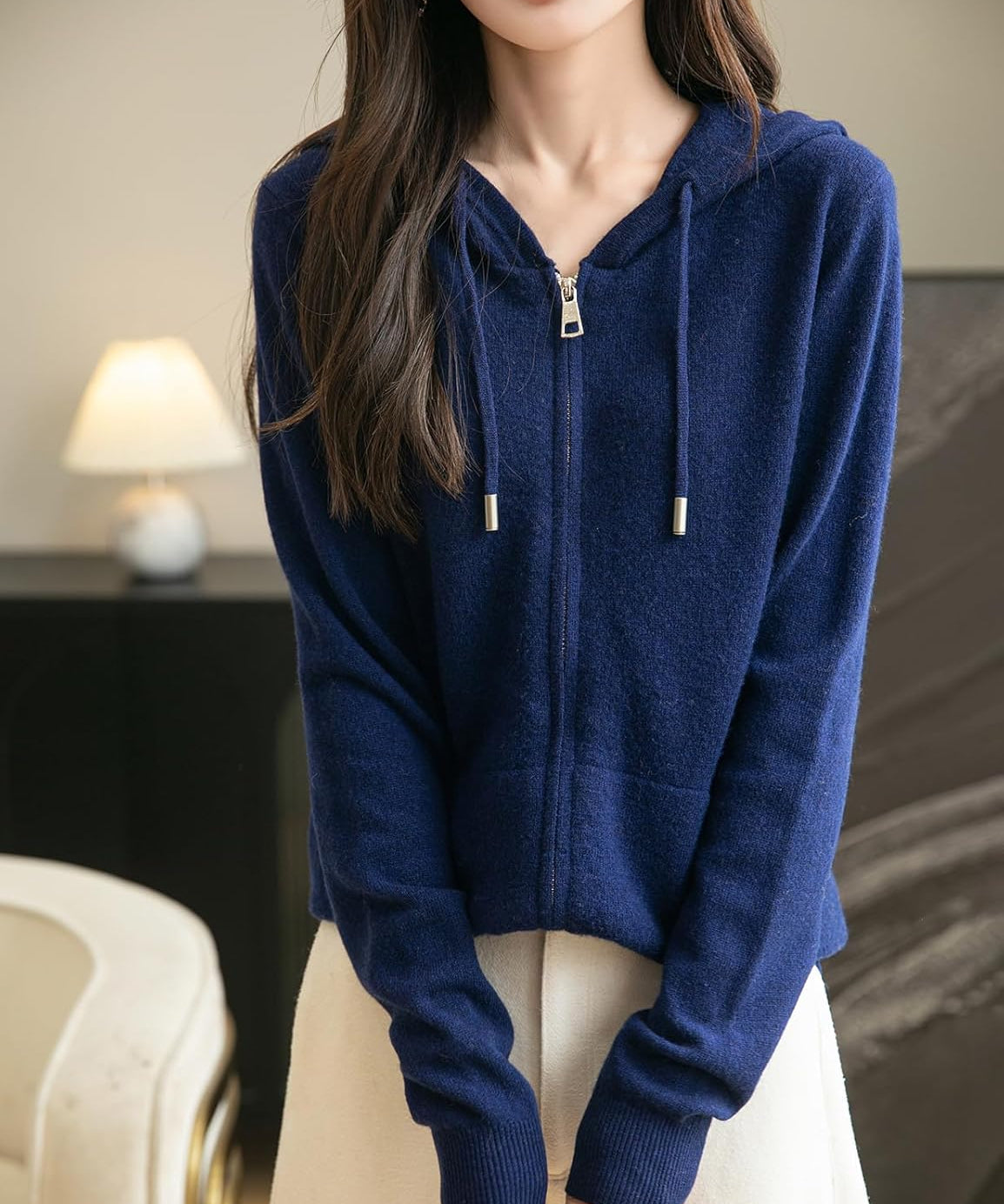 100% Merino Wool Zip Up Hoodie Cardigan