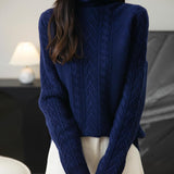 100% Merino Wool Turtleneck Cable Pullover