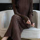 Merino Wool Blend Mock Neck Ribbed Knit Sweater Dress