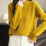 100% Merino Wool Vintage Crewneck Cable Knit Sweater