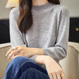100% 메리노 울 크루넥 반소매 스웨터