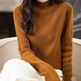 100% Merino Wool Seamless Ribbed Mockneck Sweater