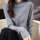 100% Merino Wool Seamless Ribbed Mockneck Sweater
