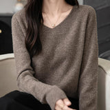 100% Merino Wool V-Neck Seamless Casual Sweater