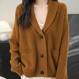 Chanyarn Women's 100%Merino Wool Seater2025秋冬vネックラペルボタンダウン長袖ニットカーディガンポケット