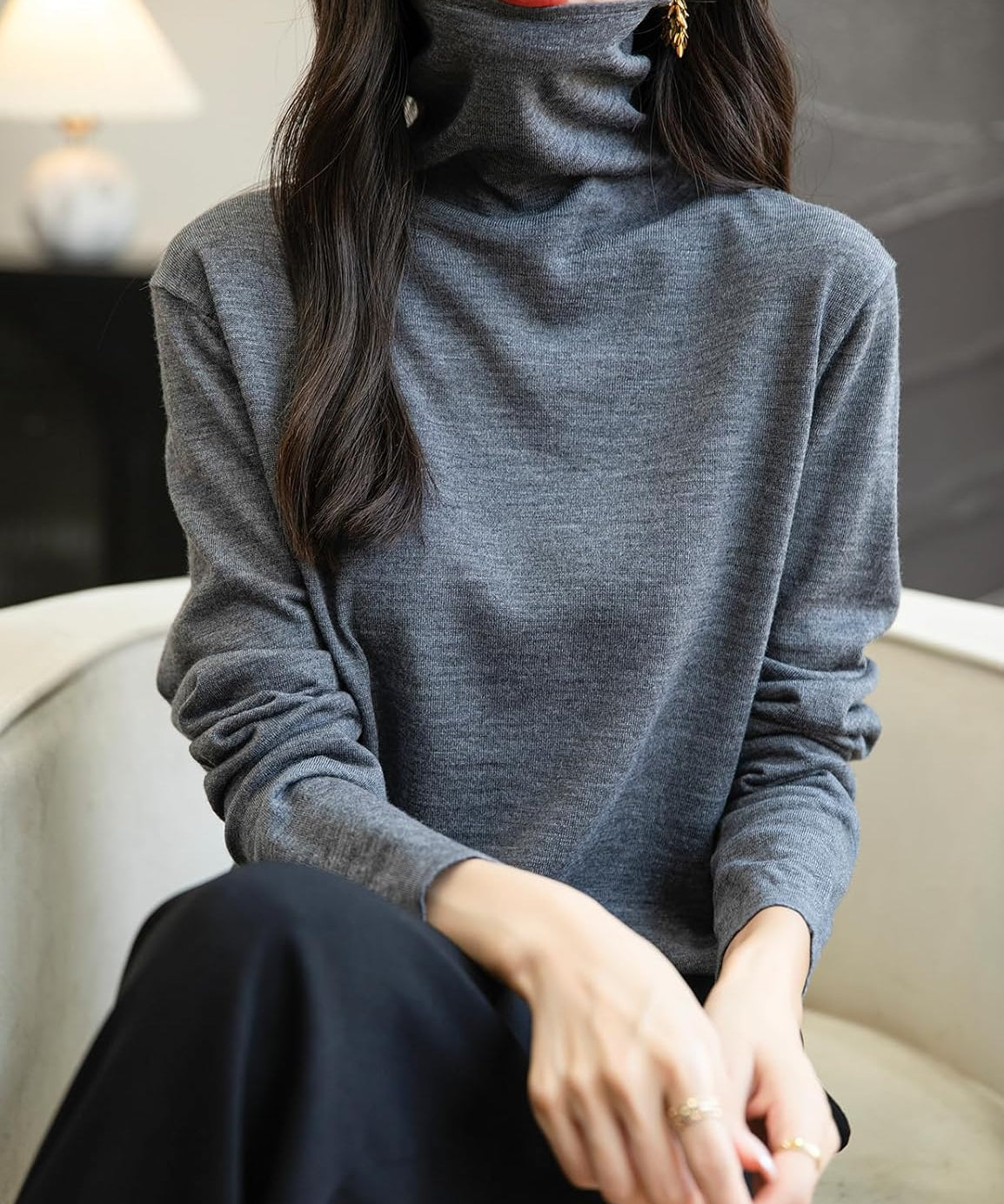100% Merino Wool Turtleneck Travel Tee Sweater