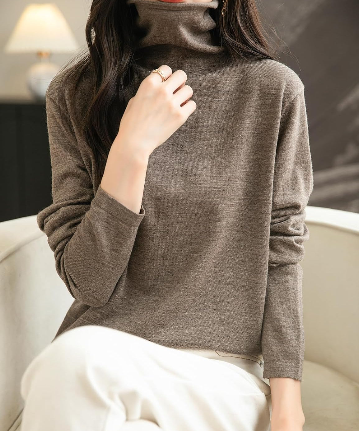 100% Merino Wool Turtleneck Travel Tee Sweater