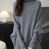 Chanyarn Women's Turtleneck100%Merino Wool特大セーター2025秋冬のバットウィング長袖ニットセーター