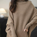 Chanyarn Women's Turtleneck100%Merino Wool特大セーター2025秋冬のバットウィング長袖ニットセーター