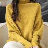 Chanyarn Women's Turtleneck100%Merino Wool特大セーター2025秋冬のバットウィング長袖ニットセーター