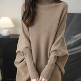 Chanyarn Women's Turtleneck100%Merino Wool特大セーター2025秋冬のバットウィング長袖ニットセーター