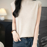 100% Merino Wool Casual Mock Neck Knit Vest