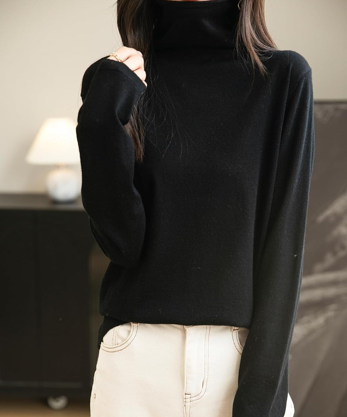 100% Merino Wool Turtleneck Travel Tee Sweater