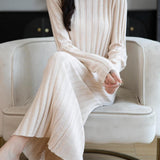 Merino Wool Blend Mock Neck Ribbed Knit Sweater Dress