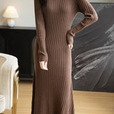Merino Wool Blend V-Neck Ribbed Bodycon Knit Dress