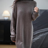 Merino Wool Blend Turtleneck Oversized Sweater Dress