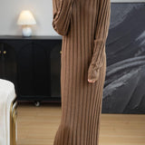 Merino Wool Blend V-Neck Ribbed Bodycon Knit Dress
