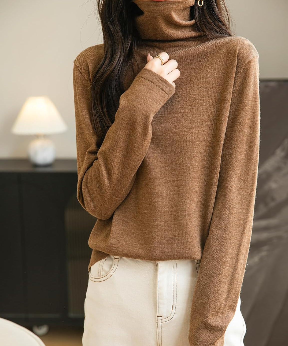 100% Merino Wool Turtleneck Travel Tee Sweater