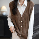 Merino Wool Blend Cable Knit Vest with Buttons