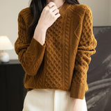 100% Merino Wool Vintage Crewneck Cable Knit Sweater