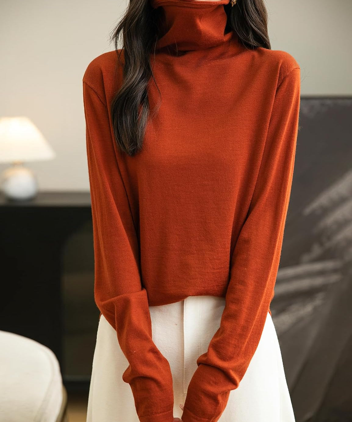 100% Merino Wool Turtleneck Travel Tee Sweater