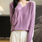 100% Merino Wool V-Neck Seamless Casual Sweater