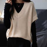 Merino Wool Casual V-Neck Knit Sweater Vest