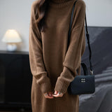 Merino Wool Blend Turtleneck Oversized Sweater Dress