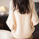 100% Merino Wool Mock Neck Oversized Batwing Sleeve Sweater
