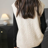 100% Merino Wool Crewneck Button Sweater Vest