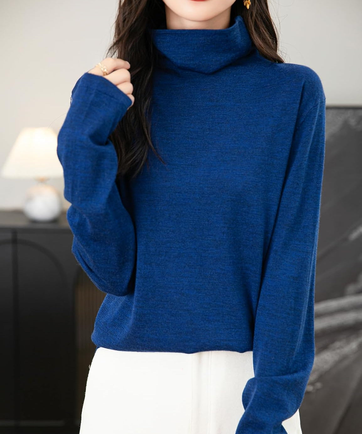 100% Merino Wool Turtleneck Travel Tee Sweater