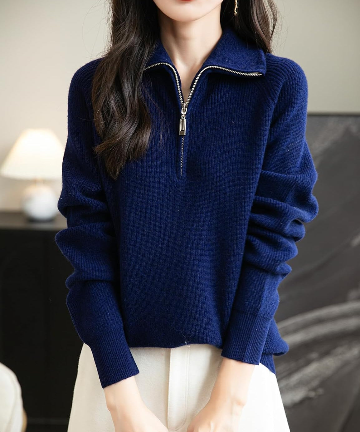 100% Merino Wool 1/4 Zip Pullover Knit Sweater