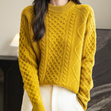 100% Merino Wool Vintage Crewneck Cable Knit Sweater